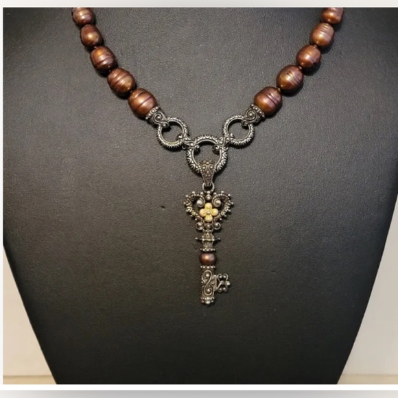 Barbara Bixby 18kt and Sterling Chocolate Pearl Key Enhancer Necklace - Picture 1 of 16